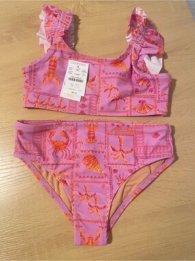 Crewcuts Pink and Orange Sea Life Two-Piece Bikini